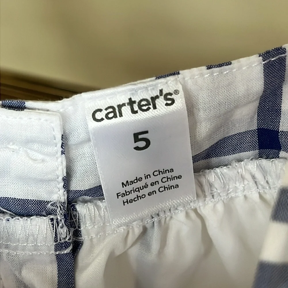 Brand New Carter’s White Blue Plaid Dress w/ Pink Tassels Tie Waist Lined Casual